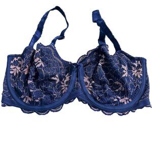 Wacoal Fire and Lace Underwire Bra #851252 32DDD Navy Pink Lace Underwired Sheer